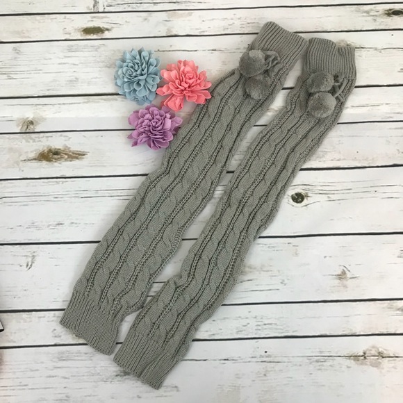 Knit Thigh High Leg Warmers with Pom Poms - Picture 3 of 8